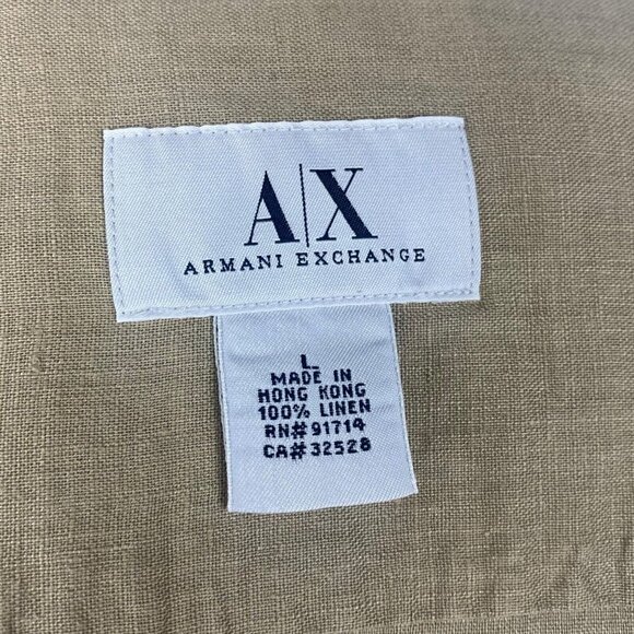 Armani Exchange Women's Vintage Brown Linen Short Sleeve Button Up Shirt US L - Picture 7 of 7